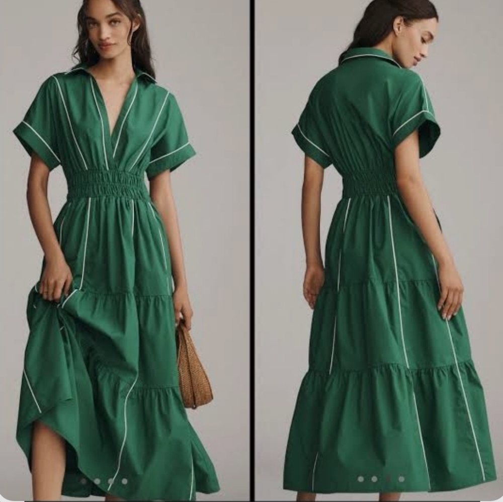 Anthropologie The Somerset MaxiDress Green Aged Jadette PipingSeams Size 3X